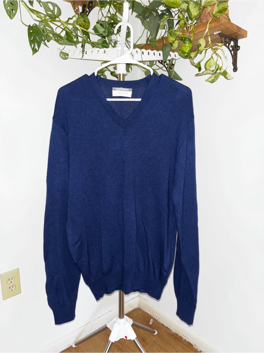 Vintage 50s 60s Sportswear by Revere Navy Blue V-Neck Sweater Made in USA
